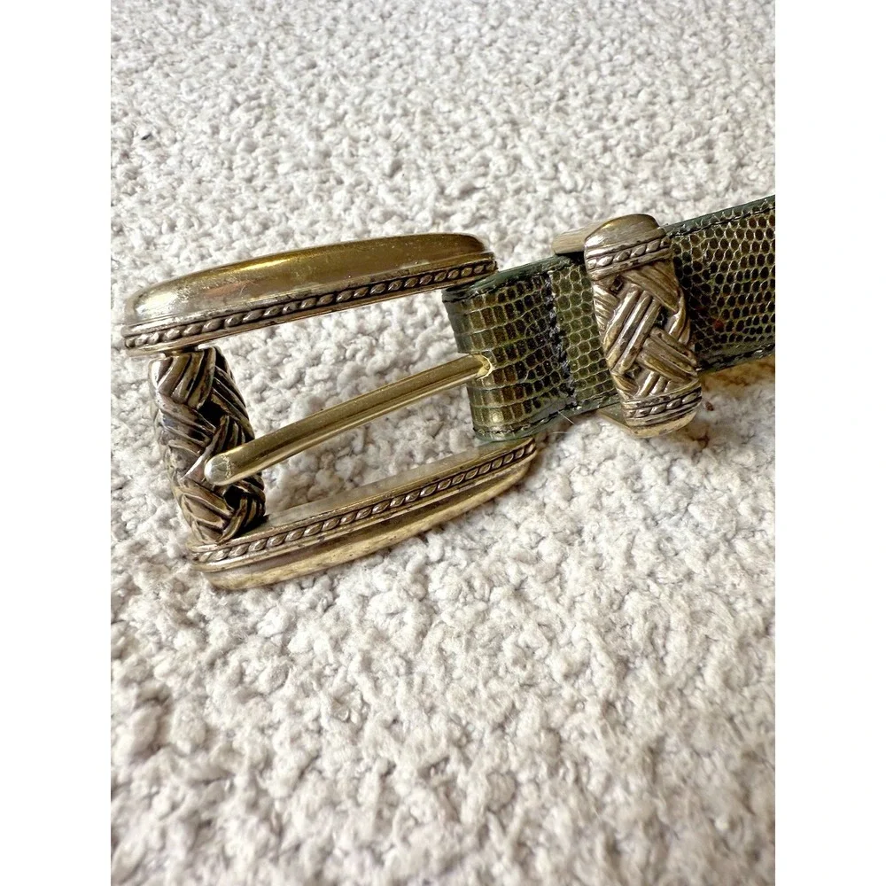 Brighton Women Leather Belt Small Green Snake Embossed Silver Buckle Made in USA